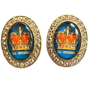 La Corona Mexican Rhinestone Oval Post Earrings